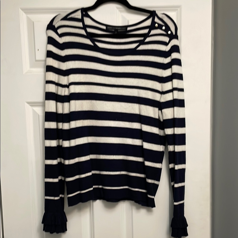 CAbi Navy and White Striped Sweater
